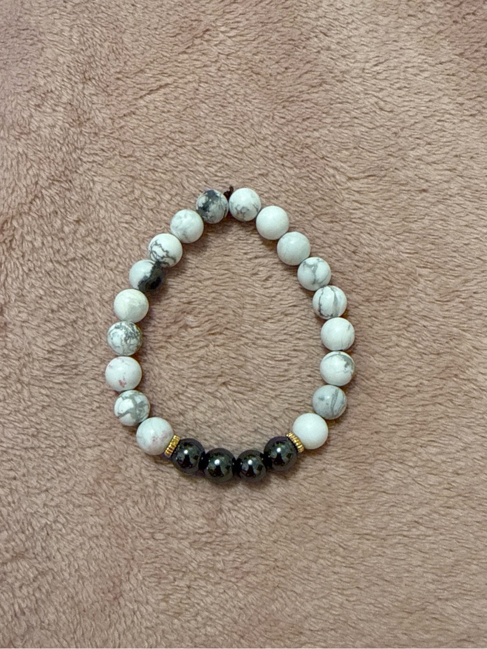 White Marble Bead Bracelet with Black Accent Beads